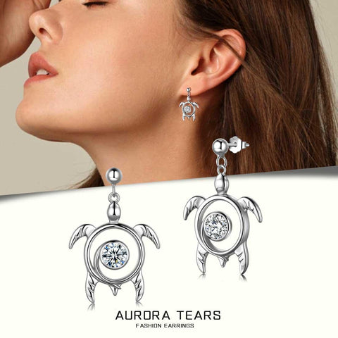 Turtle Birthstone April Diamond Earrings Sterling Silver - Earrings - Aurora Tears