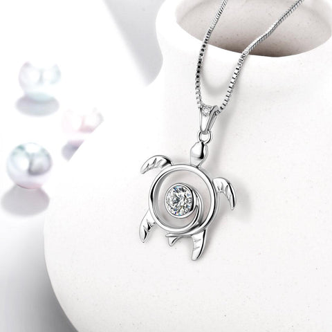 Turtle Birthstone April Diamond Necklace Pendant - Necklaces - Aurora Tears