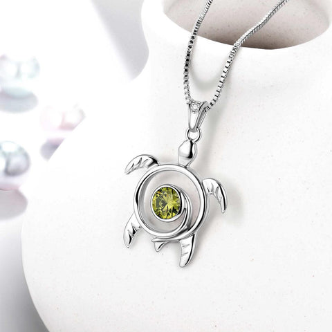 Turtle Birthstone August Peridot Necklace Pendant - Necklaces - Aurora Tears