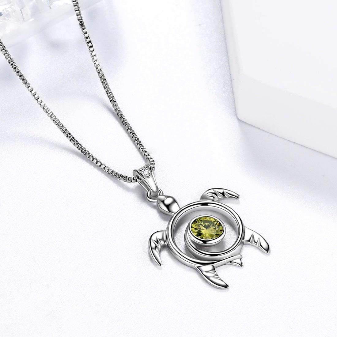 Turtle Birthstone August Peridot Necklace Pendant - Necklaces - Aurora Tears