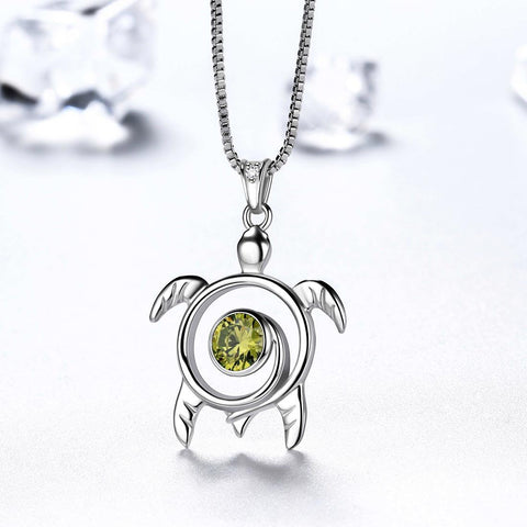 Turtle Birthstone August Peridot Necklace Pendant - Necklaces - Aurora Tears