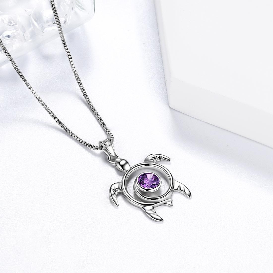 Turtle Birthstone February Amethyst Necklace Pendant - Necklaces - Aurora Tears