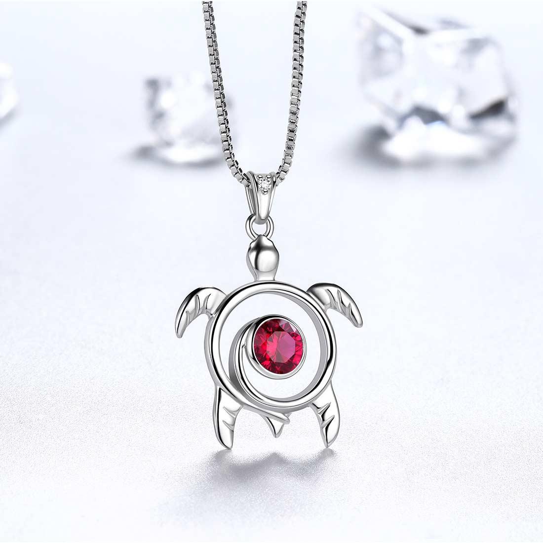 Turtle Birthstone July Ruby Necklace Pendant - Necklaces - Aurora Tears