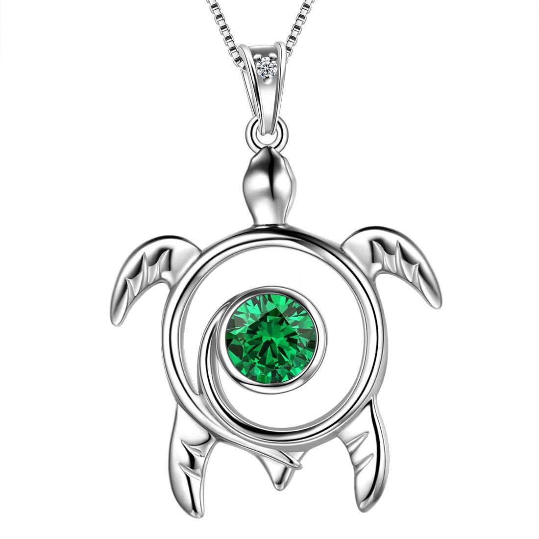 Turtle Birthstone Pendant Necklaces Women Sterling Silver - Necklaces - Aurora Tears Jewelry