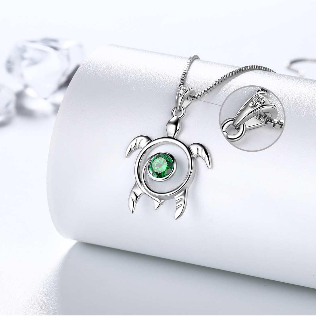Turtle Birthstone Pendant Necklaces Women Sterling Silver - Necklaces - Aurora Tears Jewelry