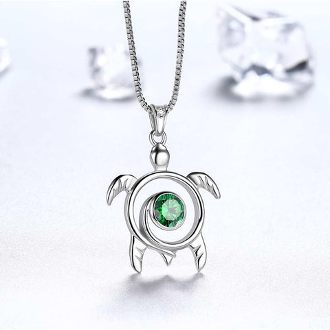Turtle Birthstone May Emerald Necklace Pendant - Necklaces - Aurora Tears