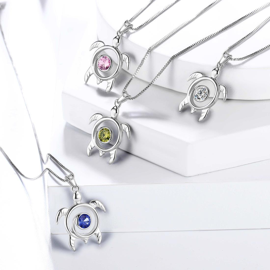 Turtle Birthstone April Diamond Necklace Pendant - Necklaces - Aurora Tears