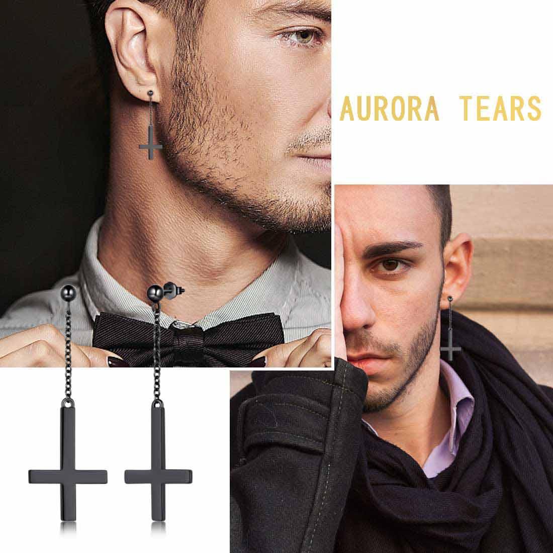 Upside Down Cross Dangle Earrings Sterling Silver - Earrings - Aurora Tears Jewelry