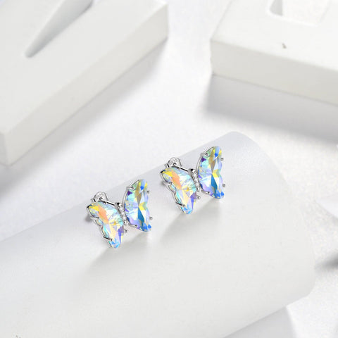 White Butterfly Earrings April Diamond Birthstone - Earrings - Aurora Tears