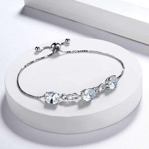 Round Birthstone April Diamond Bracelet Sterling Silver - Bracelet - Aurora Tears