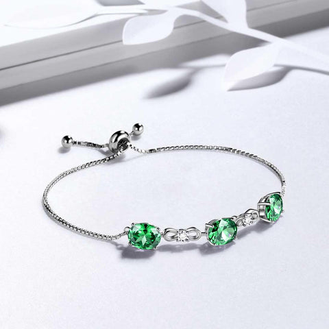 Round Birthstone May Emerald Bracelet Sterling Silver - Bracelet - Aurora Tears