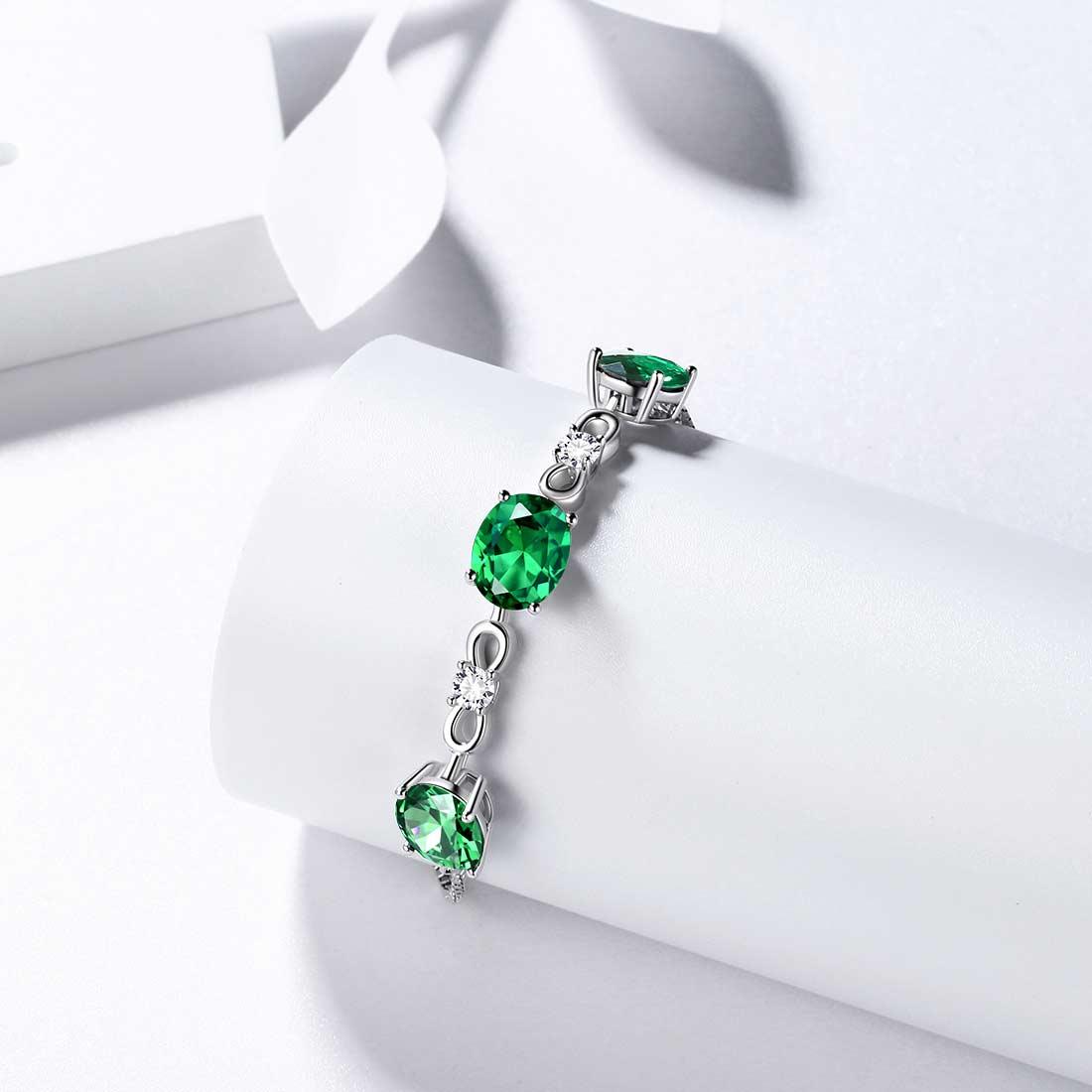 Round Birthstone May Emerald Bracelet Sterling Silver - Bracelet - Aurora Tears