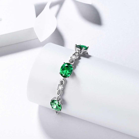 Round Birthstone May Emerald Bracelet Sterling Silver - Bracelet - Aurora Tears