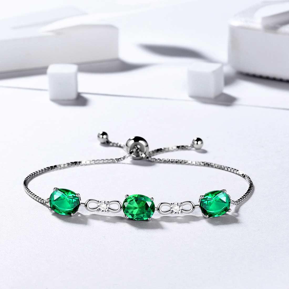 Round Birthstone May Emerald Bracelet Sterling Silver - Bracelet - Aurora Tears