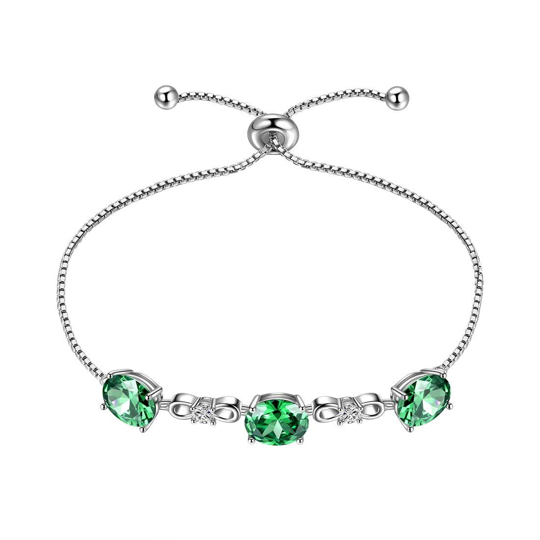 Round Birthstone May Emerald Bracelet Sterling Silver - Bracelet - Aurora Tears