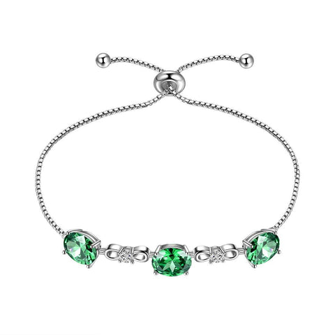 Round Birthstone May Emerald Bracelet Sterling Silver - Bracelet - Aurora Tears