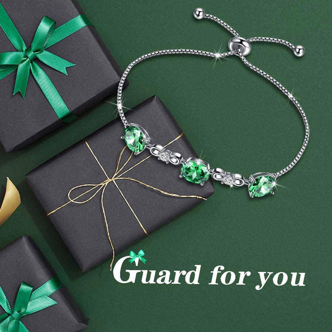 Round Birthstone May Emerald Bracelet Sterling Silver - Bracelet - Aurora Tears