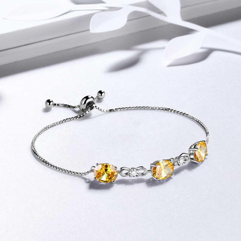 Round Birthstone November Citrine Bracelet Sterling Silver - Bracelet - Aurora Tears
