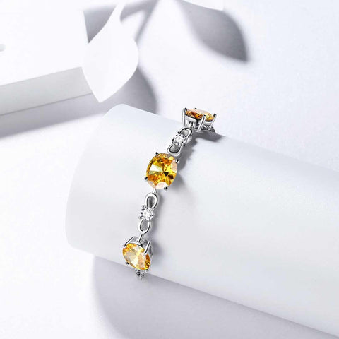 Round Birthstone November Citrine Bracelet Sterling Silver - Bracelet - Aurora Tears