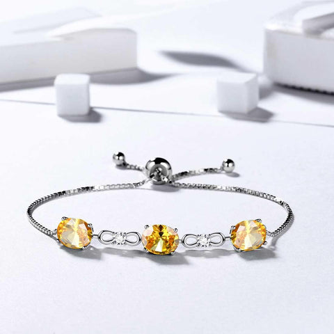 Round Birthstone November Citrine Bracelet Sterling Silver - Bracelet - Aurora Tears