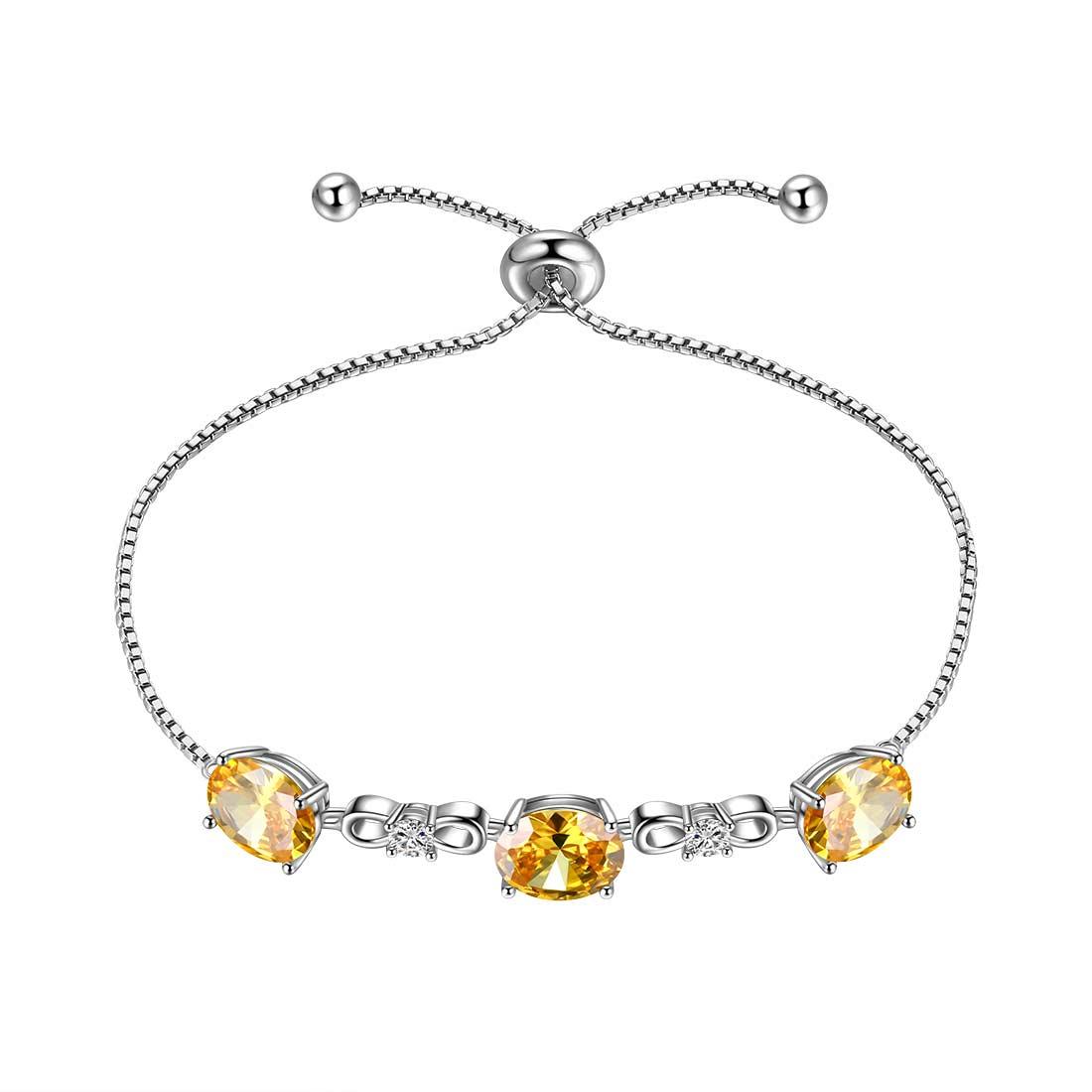 Round Birthstone November Citrine Bracelet Sterling Silver - Bracelet - Aurora Tears