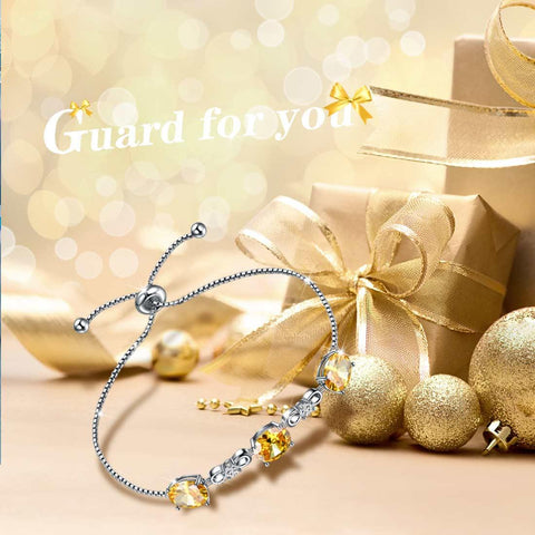 Round Birthstone November Citrine Bracelet Sterling Silver - Bracelet - Aurora Tears