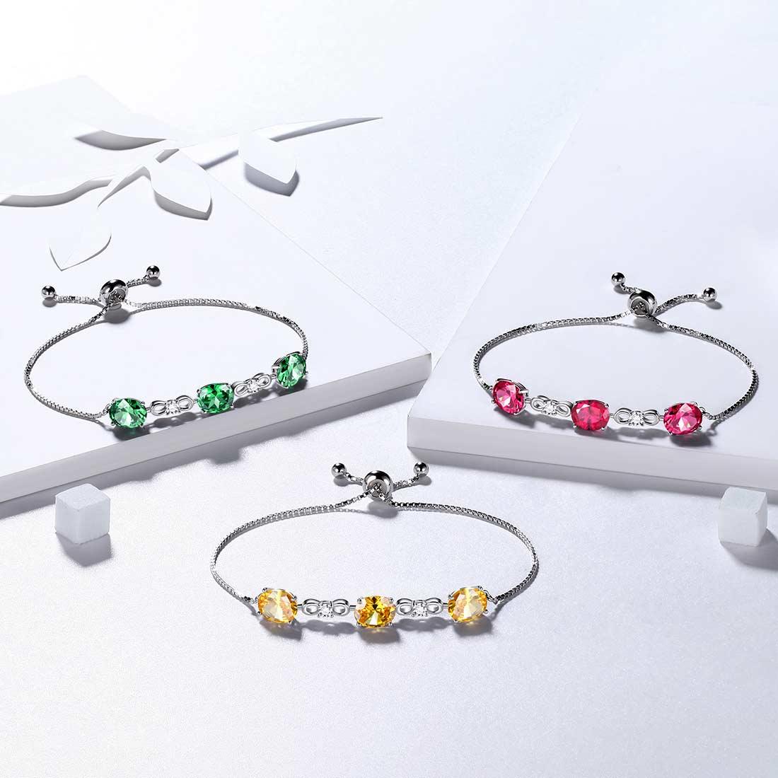 Round Birthstone May Emerald Bracelet Sterling Silver - Bracelet - Aurora Tears