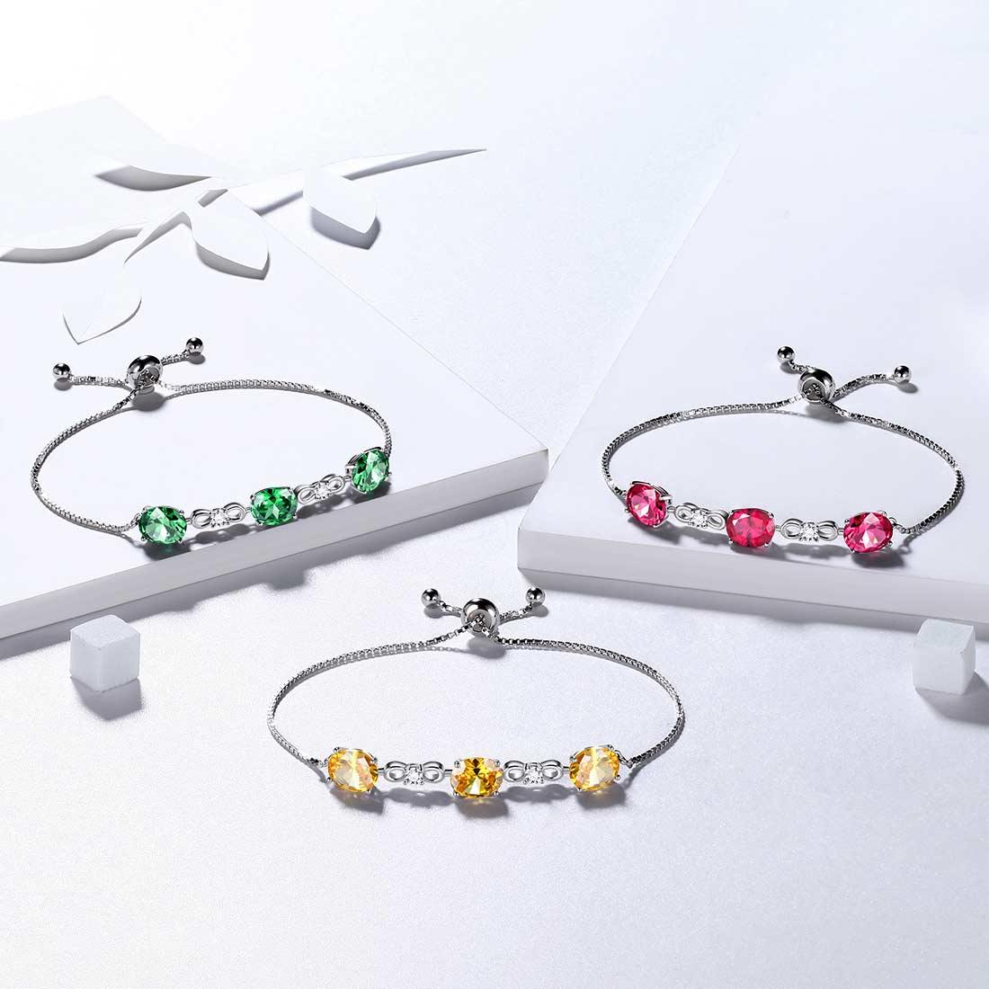 Round Birthstone July Ruby Bracelet Sterling Silver - Bracelet - Aurora Tears