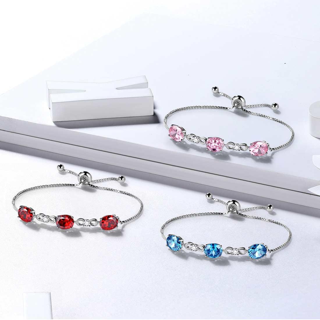 Round Birthstone January Garnet Bracelet Sterling Silver - Bracelet - Aurora Tears