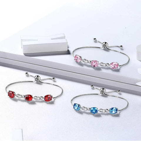 Round Birthstone January Garnet Bracelet Sterling Silver - Bracelet - Aurora Tears