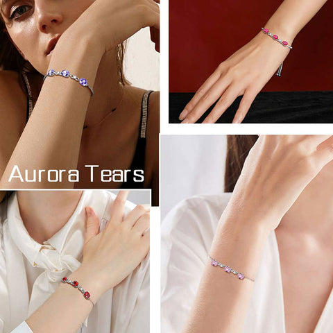 925 Sterling Silver Round Birthstone Bracelet Jewelry Gift Women Girls - Bracelet - Aurora Tears