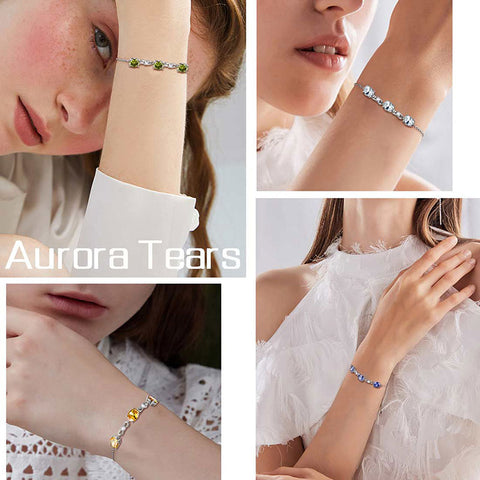 925 Sterling Silver Round Birthstone Bracelet Jewelry Gift Women Girls - Bracelet - Aurora Tears