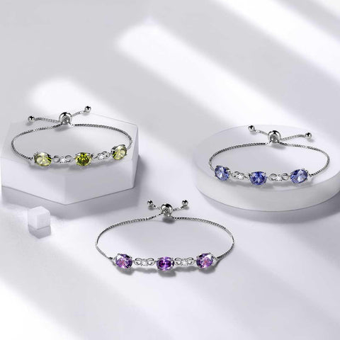 Round Birthstone February Amethyst Bracelet Sterling Silver - Bracelet - Aurora Tears