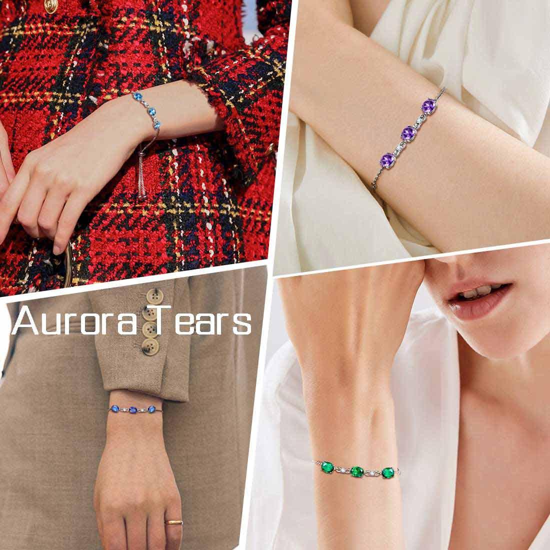 Round Birthstone May Emerald Bracelet Sterling Silver - Bracelet - Aurora Tears