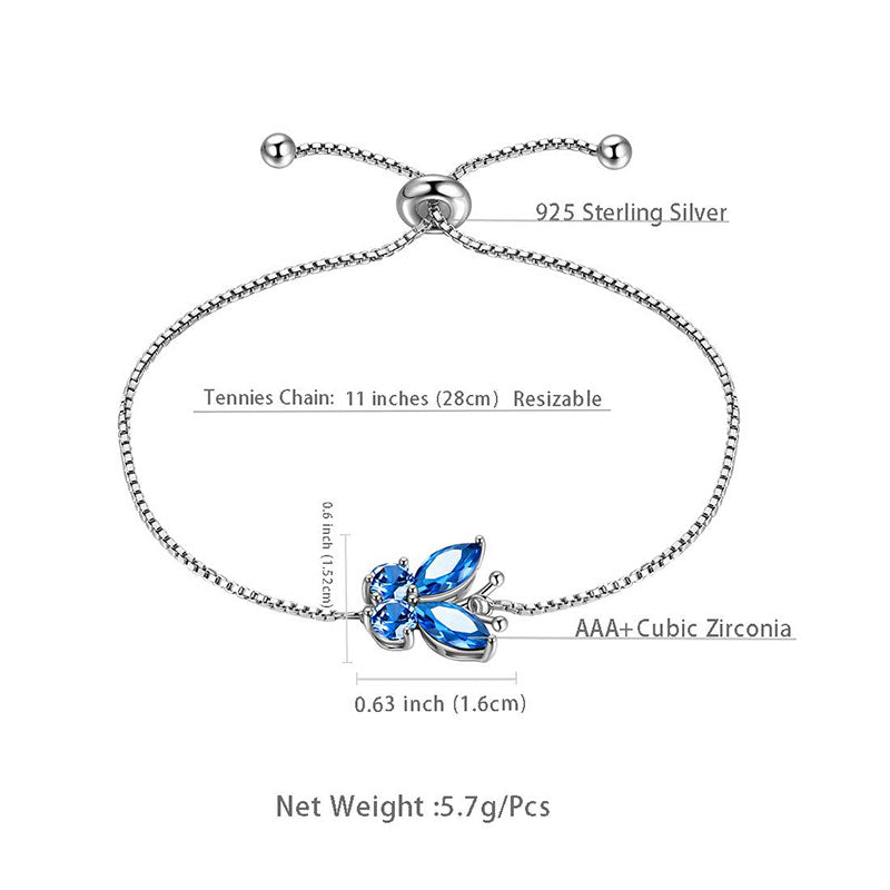 925 Sterling Silver Butterfly Bracelet Birthstone Jewelry Gift Women Girls - Bracelet - Aurora Tears