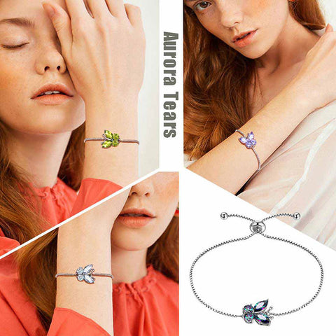 925 Sterling Silver Butterfly Bracelet Birthstone Jewelry Gift Women Girls - Bracelet - Aurora Tears