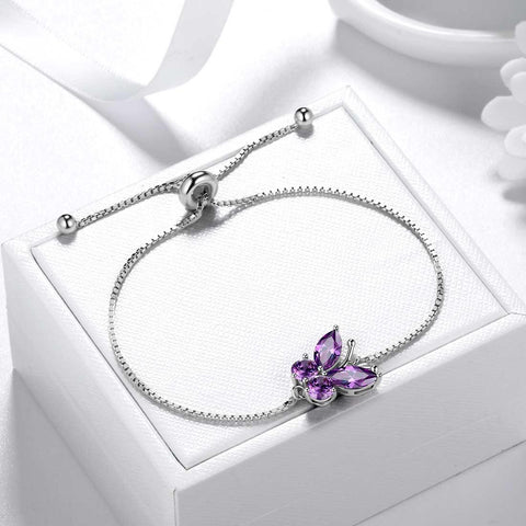 Butterfly Bracelet Birthstone February Amethyst Link - Bracelet - Aurora Tears