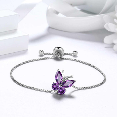 Butterfly Bracelet Birthstone February Amethyst Link - Bracelet - Aurora Tears