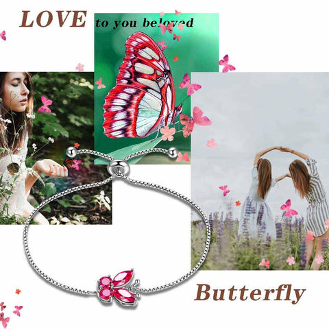 Butterfly Bracelet Birthstone July Ruby Link - Bracelet - Aurora Tears