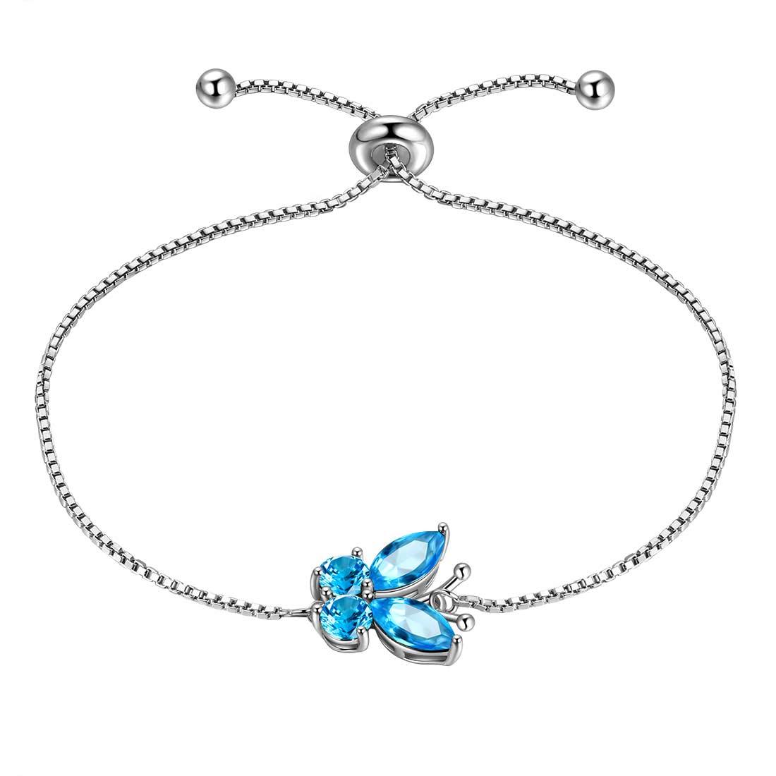 Butterfly Bracelet Birthstone March Aquamarine Link - Bracelet - Aurora Tears