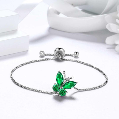 Butterfly Bracelet Birthstone May Emerald Link - Bracelet - Aurora Tears