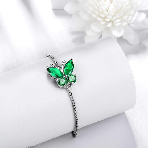 Butterfly Bracelet Birthstone May Emerald Link - Bracelet - Aurora Tears