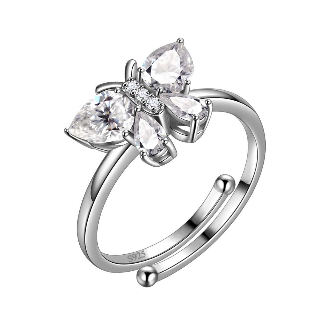 Butterfly Ring Band Birthstone April Diamond Adjustable - Rings - Aurora Tears