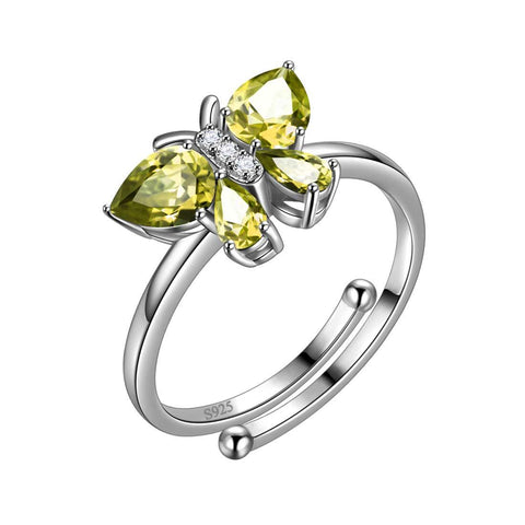 Butterfly Ring Band Birthstone August Peridot Adjustable - Rings - Aurora Tears