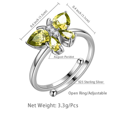 Butterfly Ring Band Birthstone August Peridot Adjustable - Rings - Aurora Tears