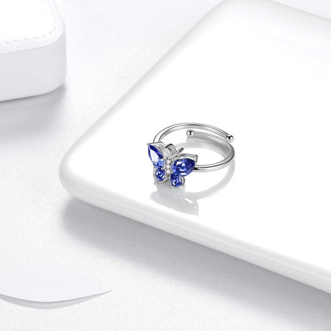 Butterfly Ring Band Birthstone December Tanzanite Adjustable - Rings - Aurora Tears