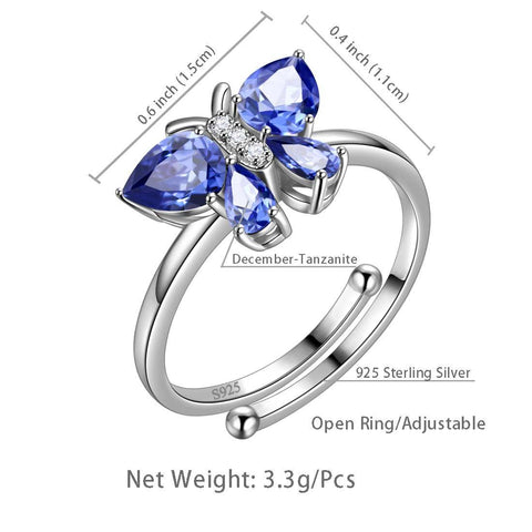 Butterfly Ring Band Birthstone December Tanzanite Adjustable - Rings - Aurora Tears