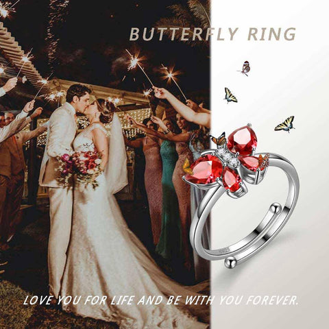 Butterfly Ring Band Birthstone January Garnet Adjustable - Rings - Aurora Tears