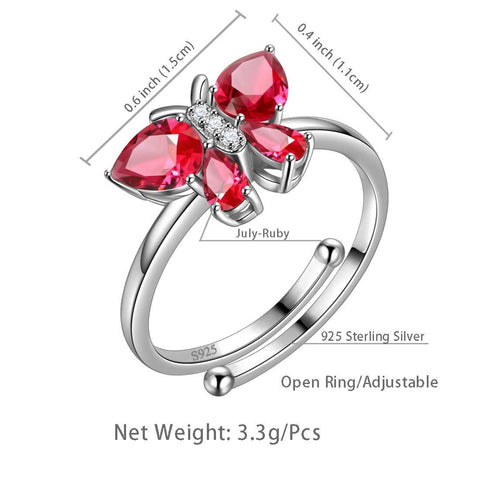 Butterfly Ring Band Birthstone July Ruby Adjustable - Rings - Aurora Tears