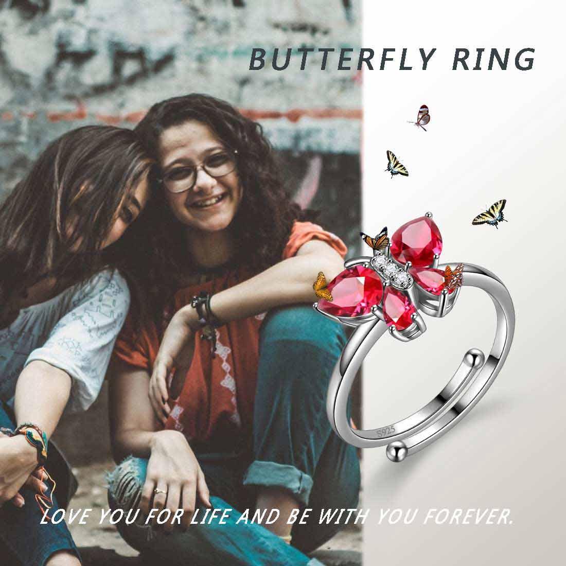 Butterfly July Birthstone Ruby Red Rings Band – Aurora Tears